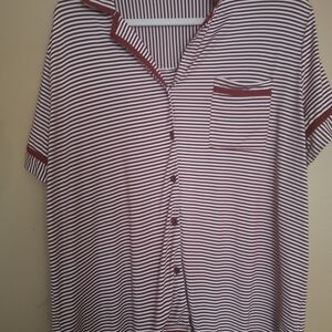 Ekouaer 2 Piece Pajama Sriped Red Beige Top Short XL